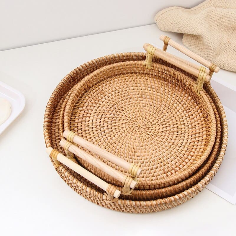 Bandeja Decorativa Redonda de Vime em Rattan – Coleção Housilar