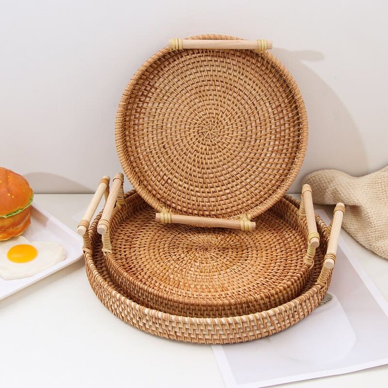 Bandeja Decorativa Redonda de Vime em Rattan – Coleção Housilar