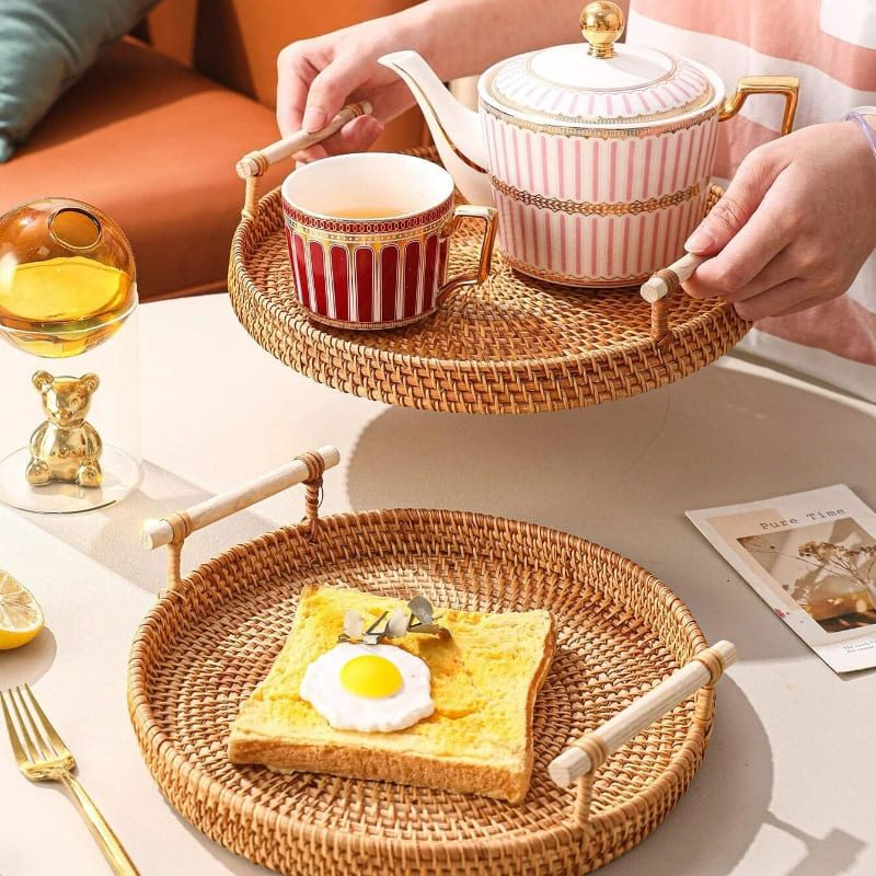 Bandeja Decorativa Redonda de Vime em Rattan – Coleção Housilar