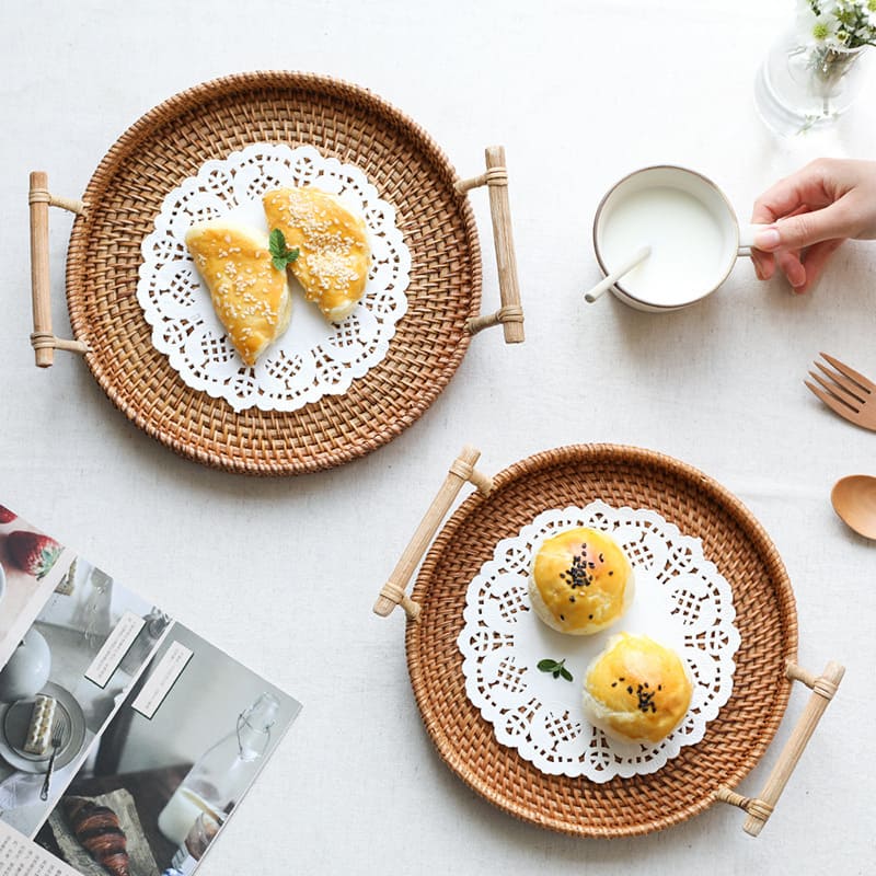 Bandeja Decorativa Redonda de Vime em Rattan – Coleção Housilar