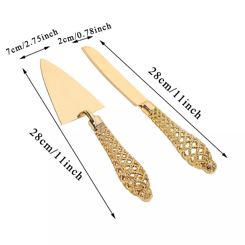 Conjunto Espátula para Bolo e Faca Dourada – Coleção Housilar