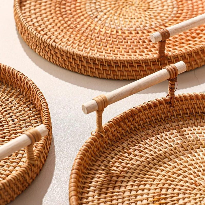 Bandeja Decorativa Redonda de Vime em Rattan – Coleção Housilar