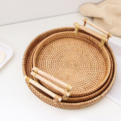Bandeja Decorativa Redonda de Vime em Rattan – Coleção Housilar