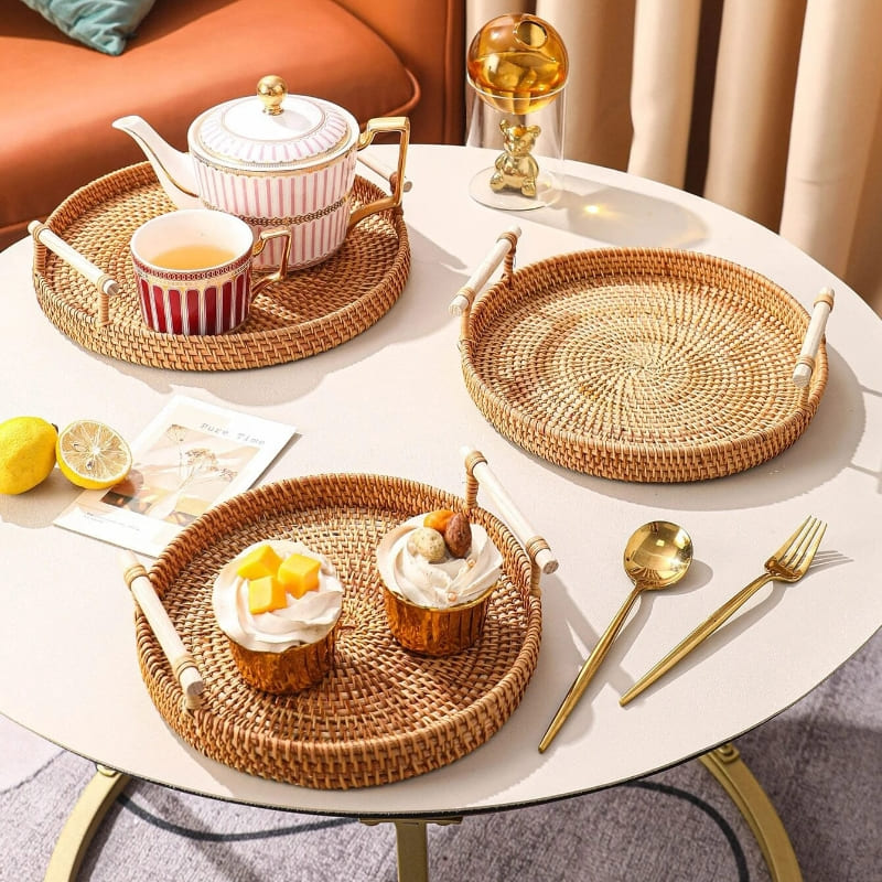 Bandeja Decorativa Redonda de Vime em Rattan – Coleção Housilar