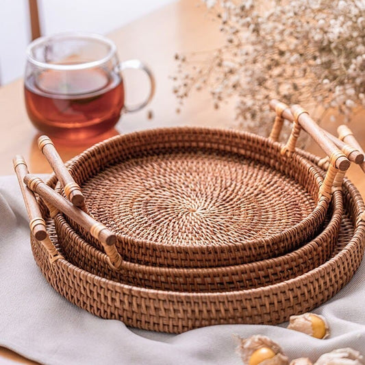 Bandeja Decorativa Redonda de Vime em Rattan – Coleção Housilar