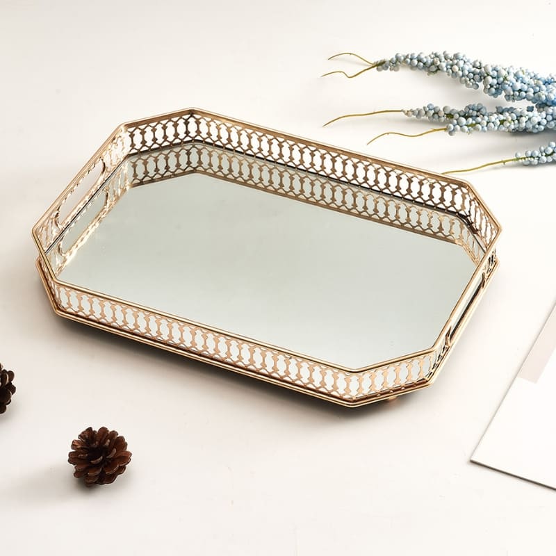 Bandeja Decorativa Retangular com Espelho – Coleção Housilar