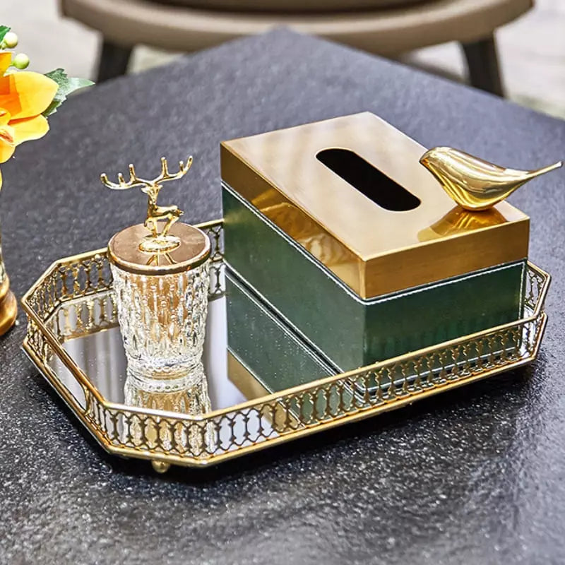 Bandeja Decorativa Retangular com Espelho – Coleção Housilar