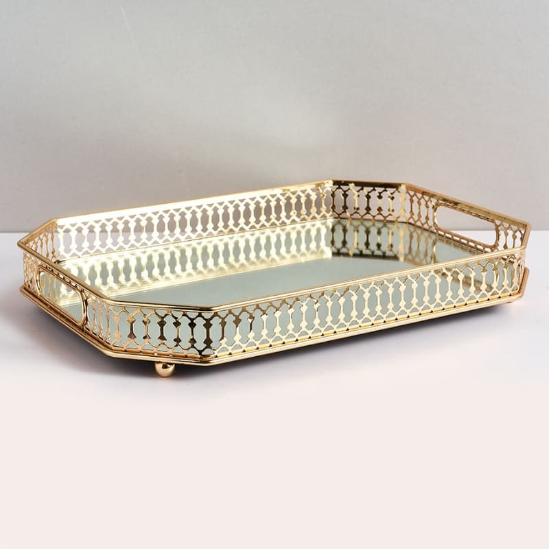 Bandeja Decorativa Retangular com Espelho – Coleção Housilar