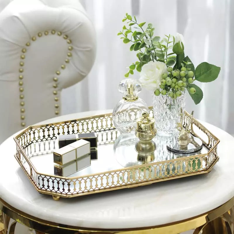 Bandeja Decorativa Retangular com Espelho – Coleção Housilar