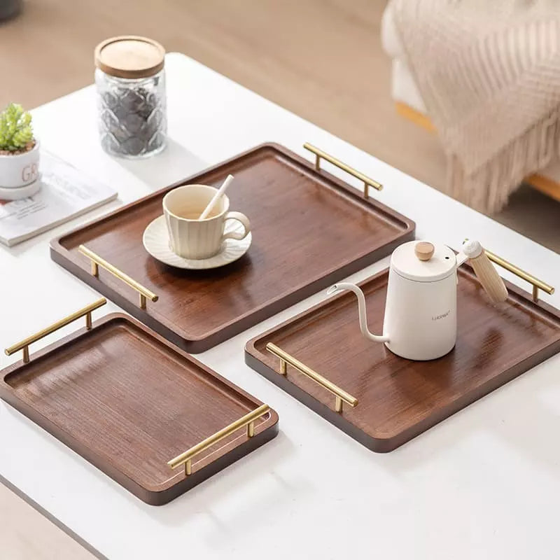 Bandeja Decorativa de Madeira Retangular com Alça – Coleção Housilar