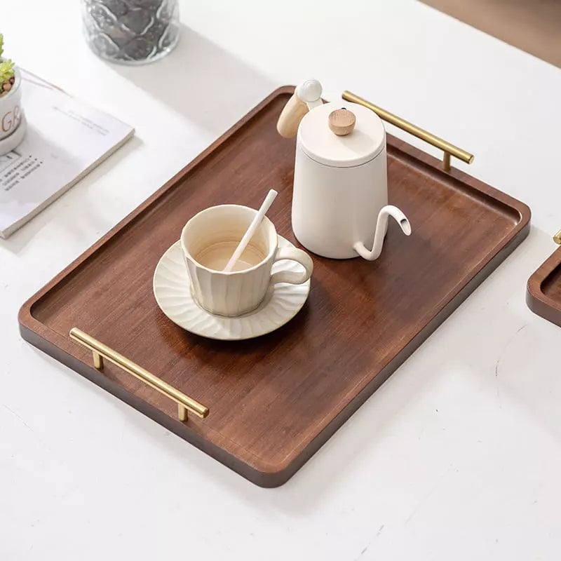Bandeja Decorativa de Madeira Retangular com Alça – Coleção Housilar