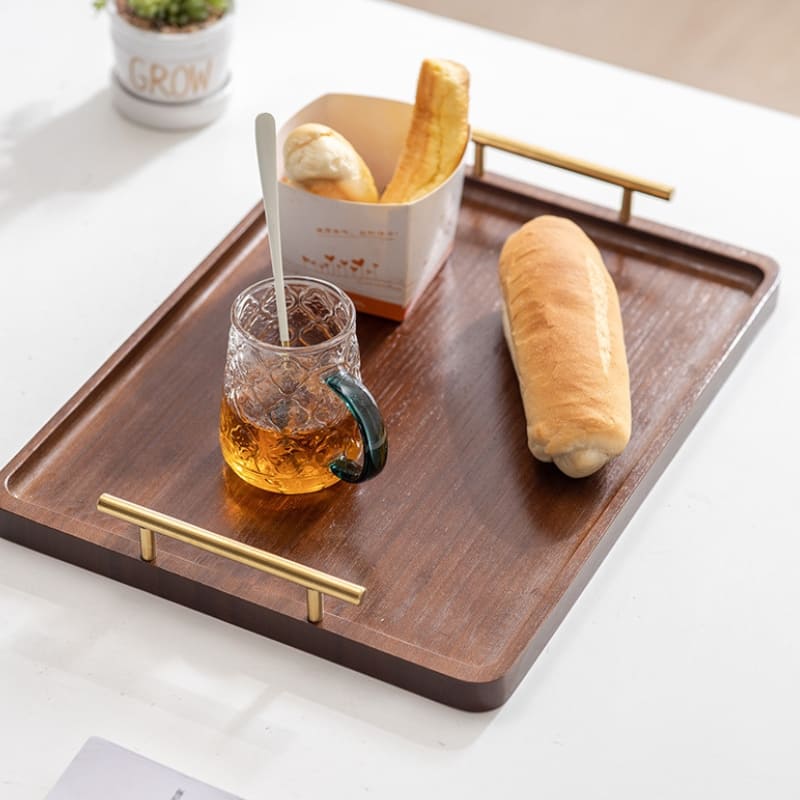Bandeja Decorativa de Madeira Retangular com Alça – Coleção Housilar