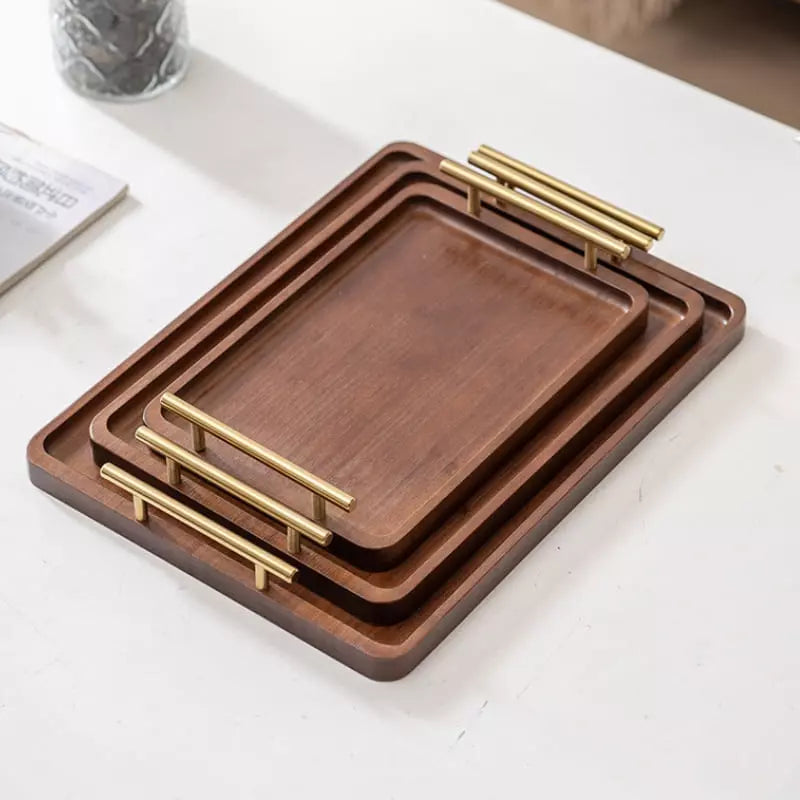 Bandeja Decorativa de Madeira Retangular com Alça – Coleção Housilar
