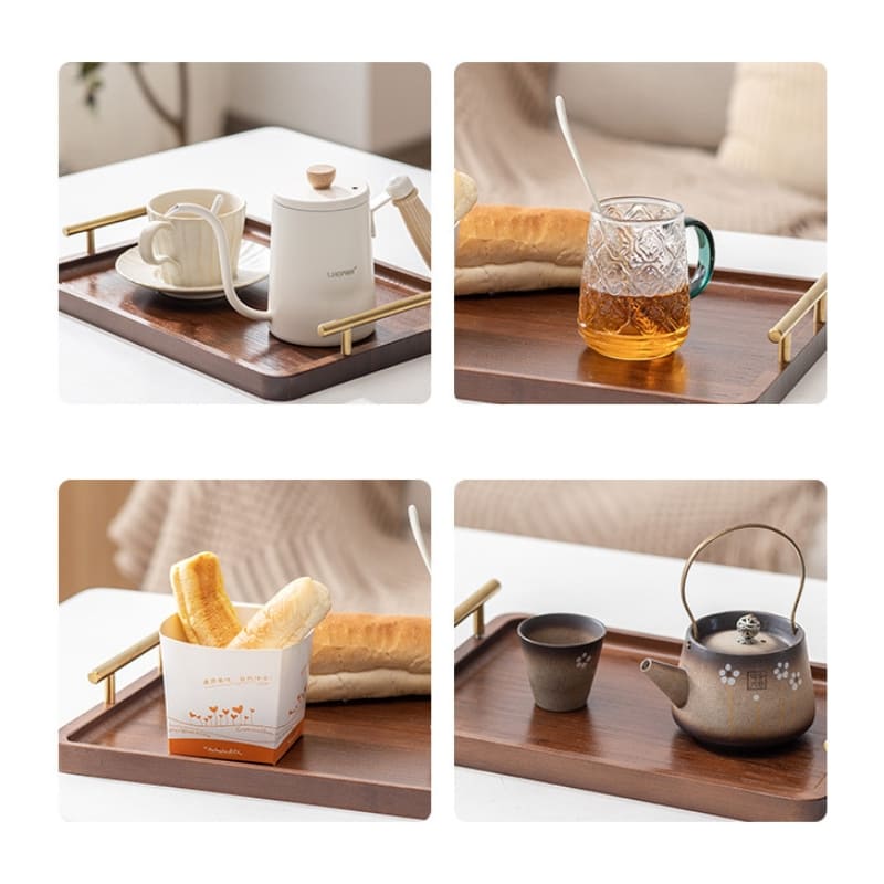 Bandeja Decorativa de Madeira Retangular com Alça – Coleção Housilar