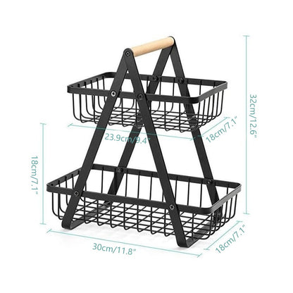 Cesta de Frutas 2 Andares com Alça de Madeira – Coleção Housilar