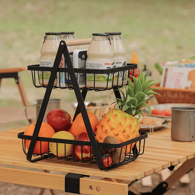 Cesta de Frutas 2 Andares com Alça de Madeira – Coleção Housilar