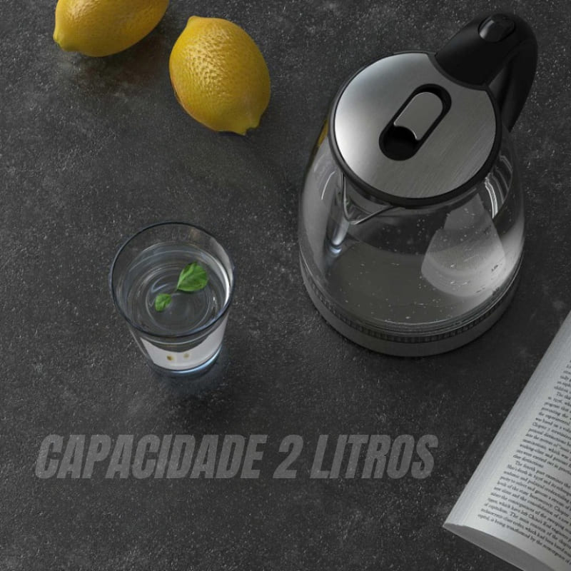 Chaleira Elétrica 2L em Vidro Borossilicato com LED – Coleção Housilar