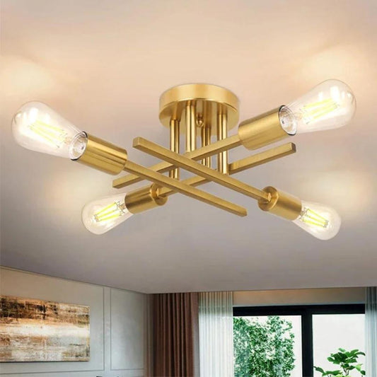 Lustre Luminária de Teto Industrial Moderno Dourado Polihousi