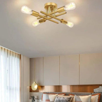 Lustre Luminária de Teto Industrial Moderno Dourado Polihousi